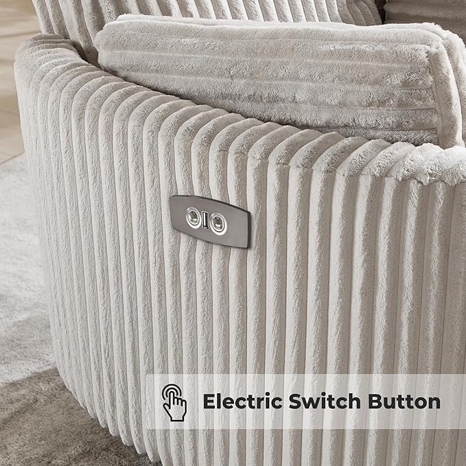 Recliner Swivel Glider Electric Rocking Chair with USB Living Room Bedroom Upholstered Highback Nursery Adult Power Recliner Rocking Chair with 2 Pillows(LIGHTGREY Corduroy, Power-Driven)