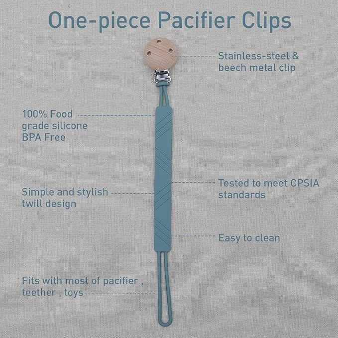 Silicone Pacifier Clip Holder for Baby Boy and Girl, Fits for Most Pacifier Teethers & Small Toys in Place, BPA Free (Sand+Light Grey)