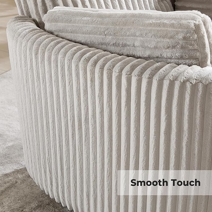 Recliner 360°Swivel Glider Rocking Manual Multifunction with Upholstered Nursery Adult Recliner Rocking Chair with 2 Pillows for Living Room Bedroom(LIGHTGREY Corduroy, Manual Operation)
