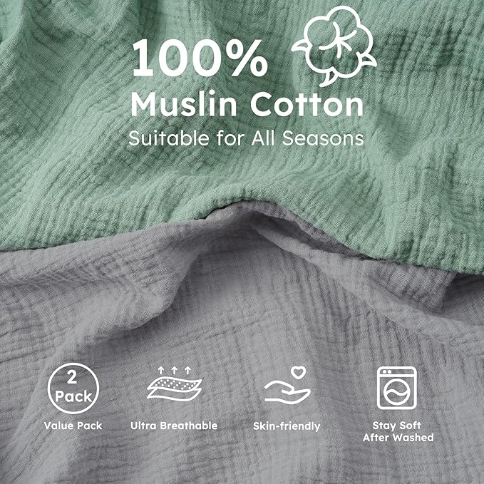Yoofoss Muslin Crib Sheets for Boys Girls 100% Cotton Fitted Baby Crib Sheet 2 Pack Soft and Breathable for Standard Crib Mattress & Toddler Mattress 52"x28"