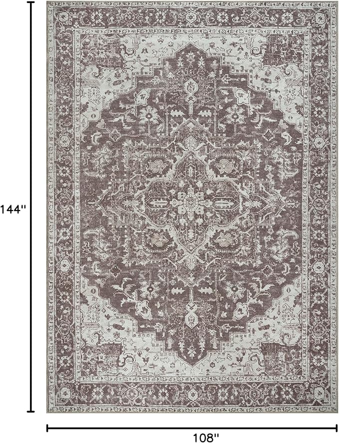 Bloom Rugs Washable Non-Slip 9' x 12' Rug - Dark Brown Traditional Medallion Area Rug for Living Room, Bedroom, Dining Room, and Kitchen - Exact Size: 9' x 12'