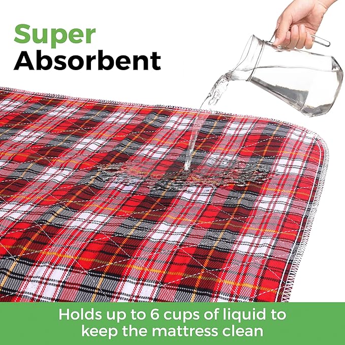 Bed Pads Washable Waterproof, Incontinence Bed Pads for Women and Men, Reusable Waterproof Mattress Protector, Non-Slip, 36" x 34", Red Plaid, 2 Pack
