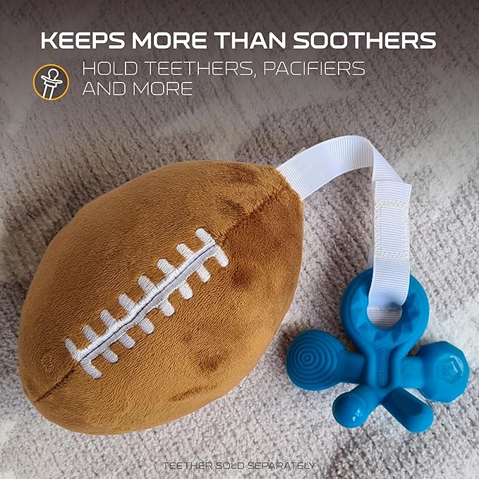 Buffalo Bills Plush Football Pacifier Holder by Smilo - Officially Licensed NFL Soother Holder - Soft Plush Toy and Dummy Holder - Fits Any Pacifier - Stroller Accessory & Newborn Essential