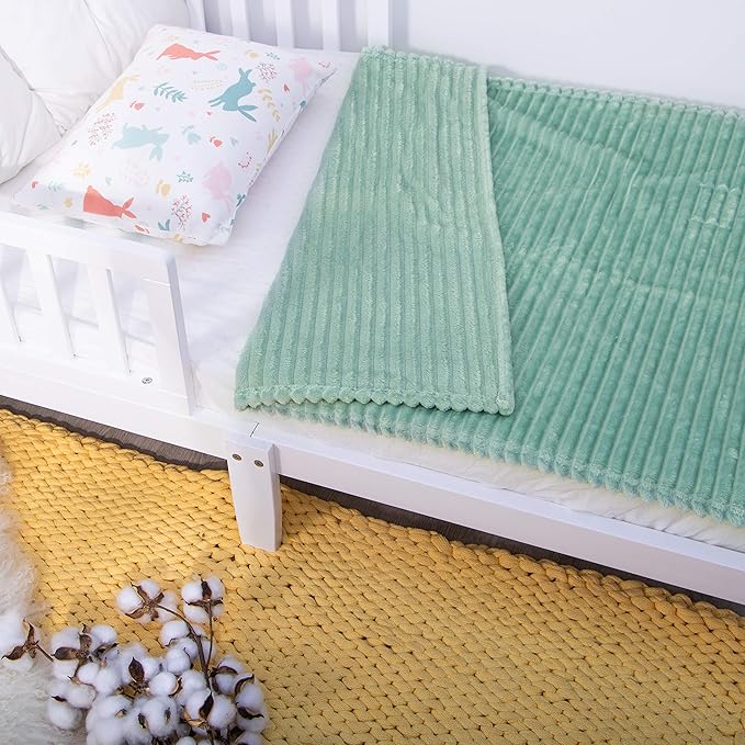 NTBAY Plush Flannel Oversized Baby Blanket, 50X60 Inches Soft and Warm Toddler Blanket with Striped Texture Nursery Bed Blanket for Stroller, Crib, Travel, Baby Gift, 50"x60", Mint