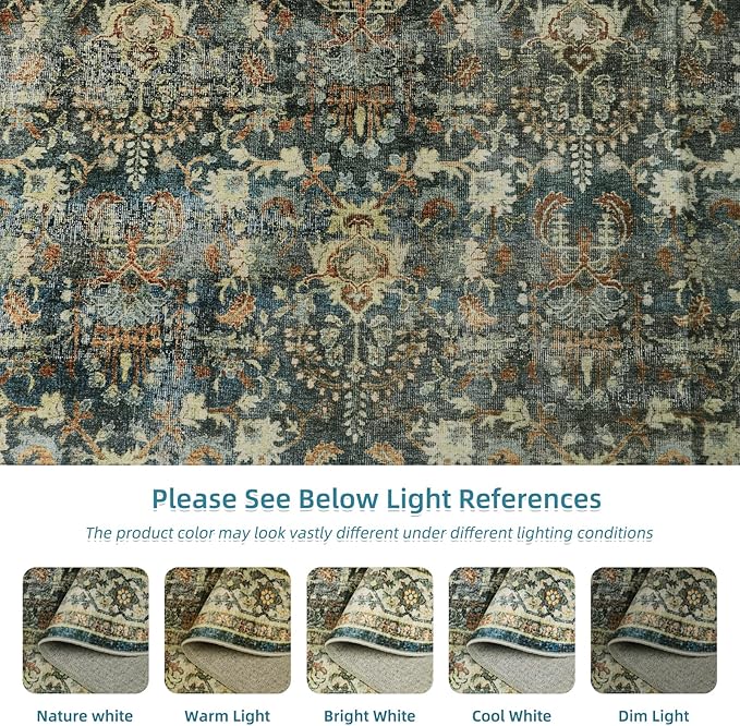 Dripex Hallway Runner Rug 2x10, Washable Rug Kitchen Rug Non Slip with Rubber Backing Soft Thin Vintage Carpet Runner for Entryway Bedroom Bathroom Laundry Room Living Room Decor, Blue/Green