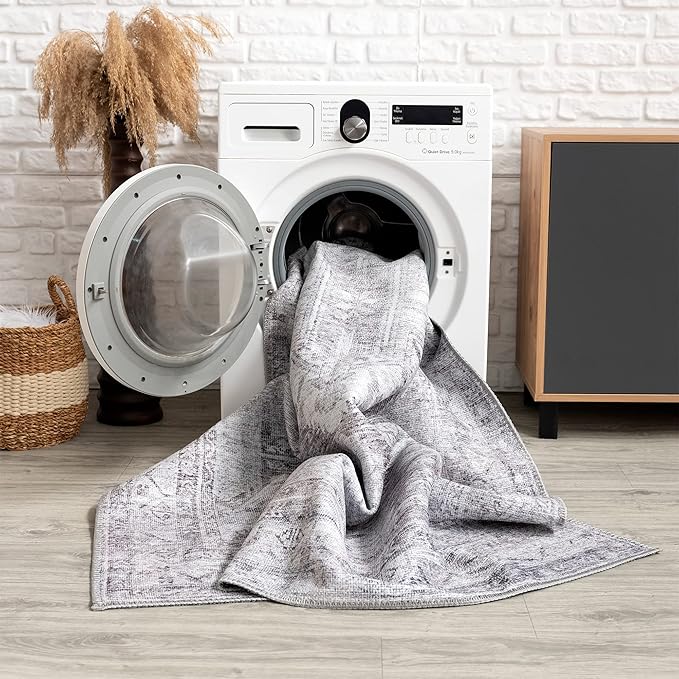 Bloom Rugs Washable Non-Slip 7 ft Runner - Gray/Charcoal Traditional Medallion Runner for Entryway, Hallway, Bathroom, and Kitchen - Exact Size: 2.5' x 7'