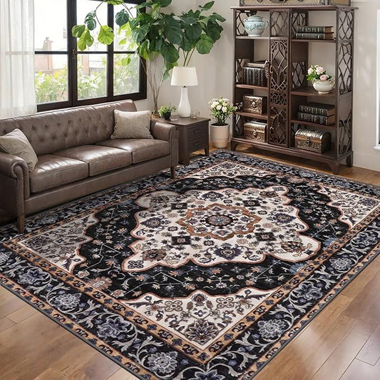 Ciicool Area Rug 5x7ft Washable Rugs for Living Room Non-Slip Indoor Rugs Large Low-Pile Mat Floor Carpet Vintage Rug for Bedroom Dinning Foyer Decor