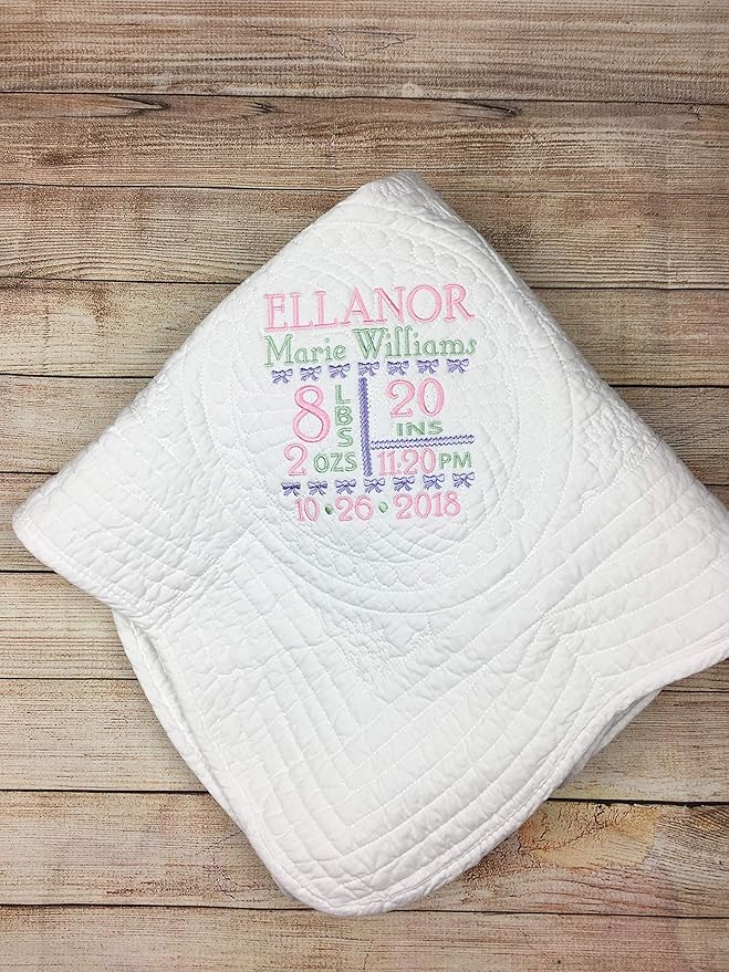 Birth Statistics Blanket Newborn Personalized Baby Gifts for Girls and Boys Birthday Stats Weight, pounds, Month and Year Born Announcement