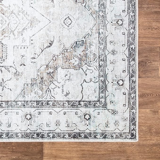 Bloom Rugs Washable Non-Slip 12 ft Runner - Brown/Beige/Charcoal Traditional Runner for Entryway, Hallway, Bathroom, and Kitchen - Exact Size: 2.5' x 12'