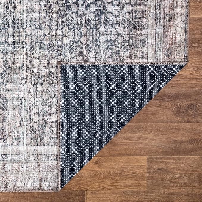 Bloom Rugs Washable Non-Slip 10 ft Runner - Tan/Blue/Green Traditional Runner for Entryway, Hallway, Bathroom, and Kitchen - Exact Size: 2.5' x 10'