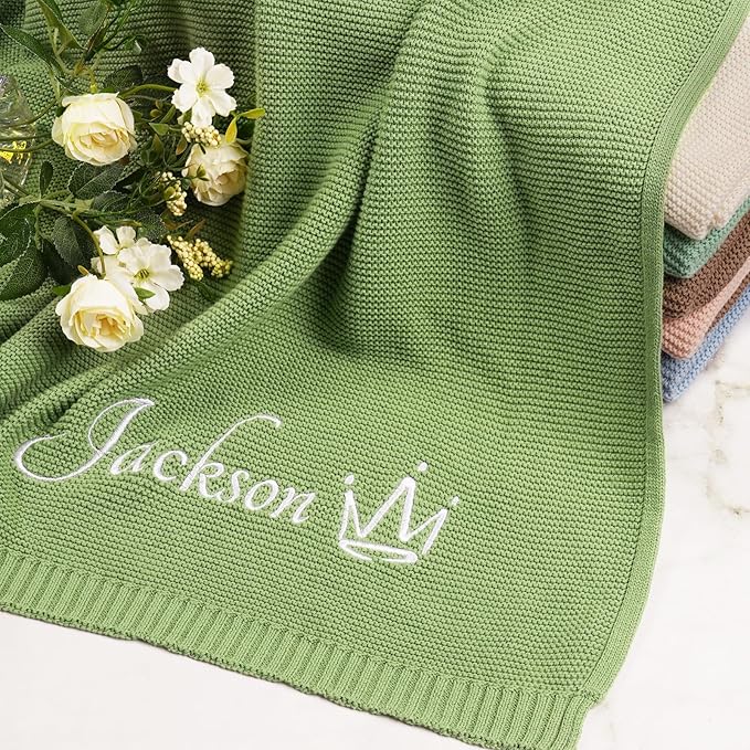 Personalized Baby Blanket with Embroidered Name, Custom Baby Blanket for Boys Girls, 30x40in Customized Baby Receiving Blankets, Personalized Christmas Birthday Boys Girls Newborn Gifts (Green)