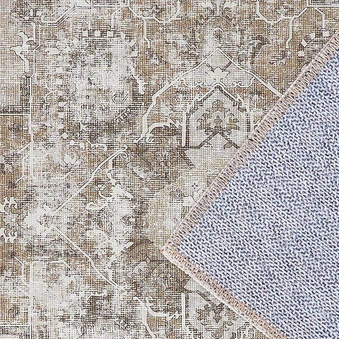 jinchan Runner Rug 2x8 Washable Hallway Rug Vintage Traditional Floor Cover Thin Taupe Multi Distressed Floral Indoor Mat for Kitchen Bathroom Bedroom Living Room