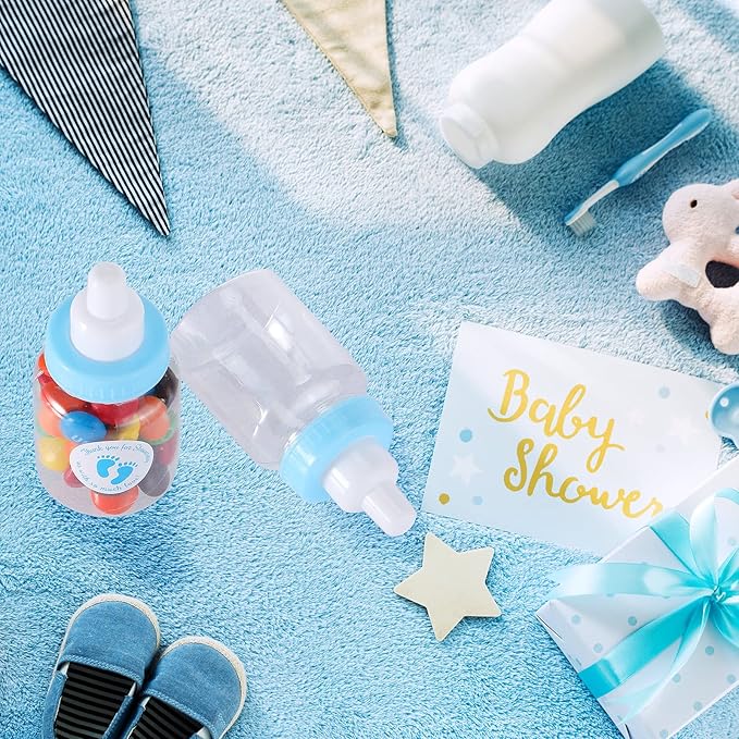 Tondiamo 48 Pcs Blue Baby Shower Mini Bottle Favors 1.5 x 3.5 Inch Baby Shower Candy Jar Mini Milk Bottle Party Favor Fillable Gift Boxes for Boys Girls Birthday Party Games Decorations