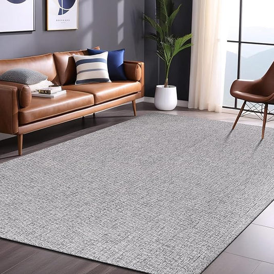 Easy Jute Rugs 6x9 Gray Color Living Room Indoor Outdoor Area Rug for Farmhouse Patio and Kitchen Rug High Traffic Washable Easy to Clean Solid Boho Woven Design Outside Carpet (6 x 9)