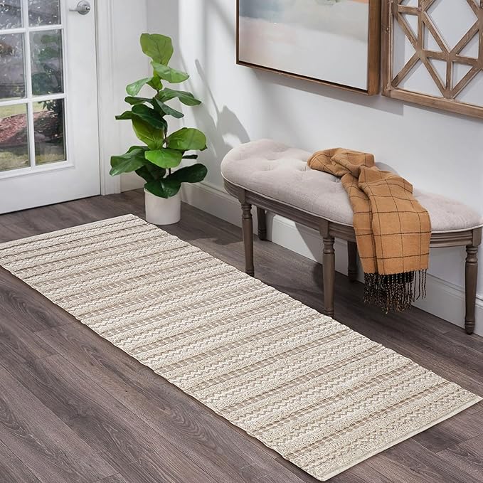 Bedding Craft Runner Rug 2x6' Washable Kitchen Rugs with Tassels Indoor Farmhouse Rugs for Bedroom Aesthetic Tufted Rug for Laundry Room Doorway Living Room_Off White Natural