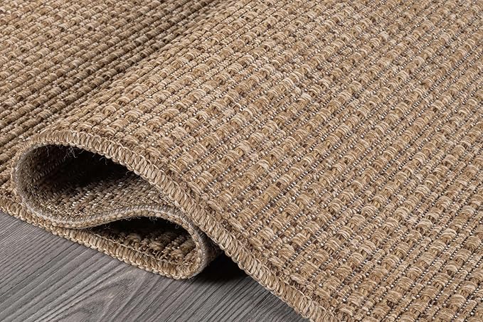 Beverly Rug Easy Jute Natural Rug 8x10 Solid Washable Durable Outdoor Indoor Area Rugs for Living Dining Room Patio Office Stain Resistant Non Shedding Casual Indoor Outside Carpet (8 x 10 Natural)