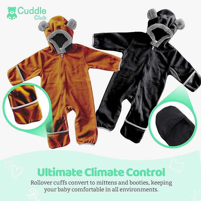 Cuddle Club Fleece Baby Bunting Bodysuit with Hood, Convertible Mittens & Booties, Car Seat Friendly, Soft & Warm, Easy Zip