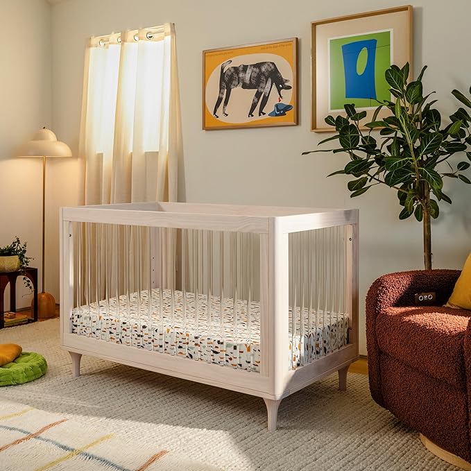 Babyletto Lolly 3-in-1 Convertible Baby Crib - GREENGUARD Gold Certified Convertible Crib to Toddler Bed & Daybed - Wooden Baby Bed, 4 Adjustable Heights - Easy to Assemble - Washed Natural/Acrylic