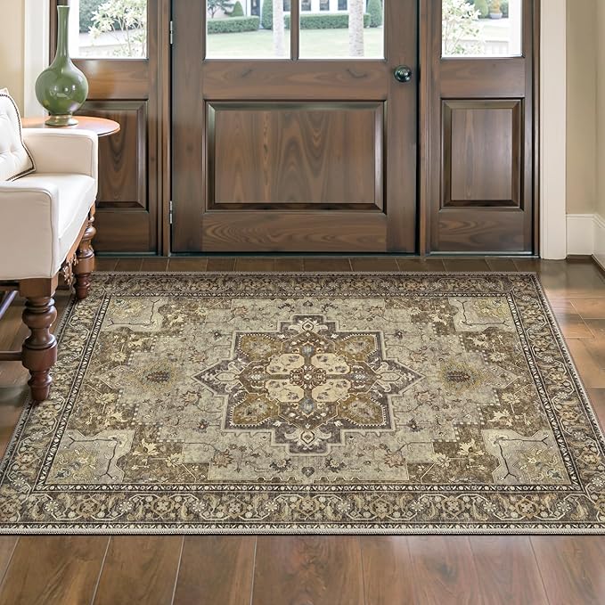 Ciicool Washable Vintage Area Rug, 2x3ft Small Boho Rug, Ultra Soft Rugs for Entryway, Non-Slip Entry Rugs Oriental Low-Pile Indoor Mat Floor Carpet for Entrance Bedroom Kitchen Bathroom Foyer Decor