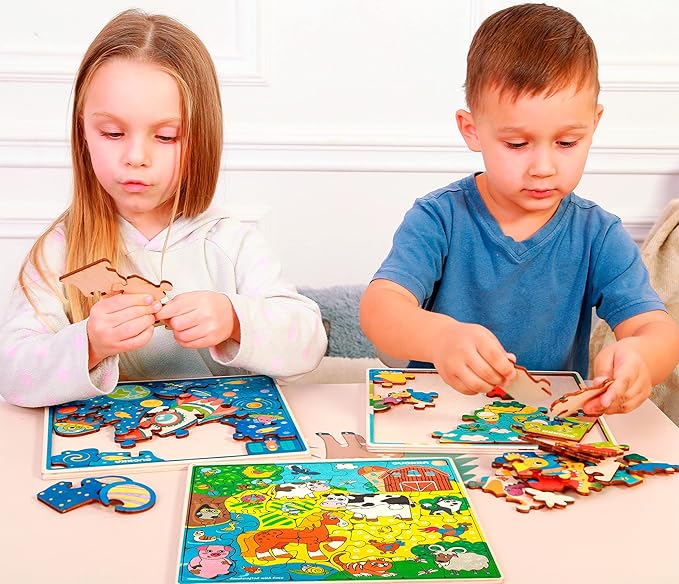 QUOKKA Wooden Farm Puzzles for Kids Ages 3-5 – 28 Pieces Toddlers Kids Puzzles Ages 4-8 Year Olds | Wood Farm Toys for Children 6-8 yo