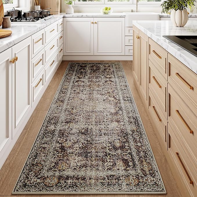 Rust Red Runner Rug 3x12 Vintage Area Carpet Hallway Long Indoor Kitchen Washable Living Room Low Pile Traditional Distressed Retro Accent Throw Rug Non Slip Laundry Bathroom Office