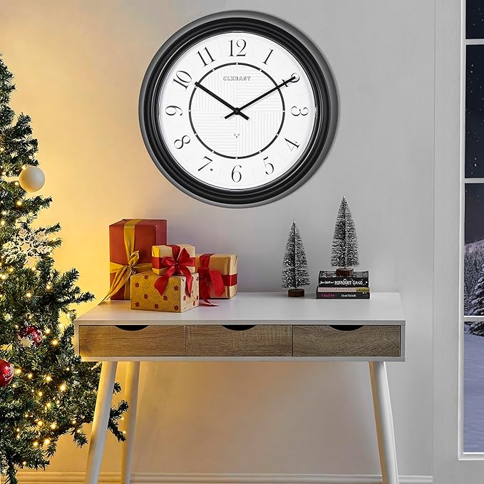 CLXEAST 14 Inch LED Illuminated Indoor Outdoor Atomic Analog Wall Clock Battery Operated, Glow in The Dark Wall Clock for Living Room, Home Office,Bathroom,Kitchen,Oil Rubbed Bronze Black Finish