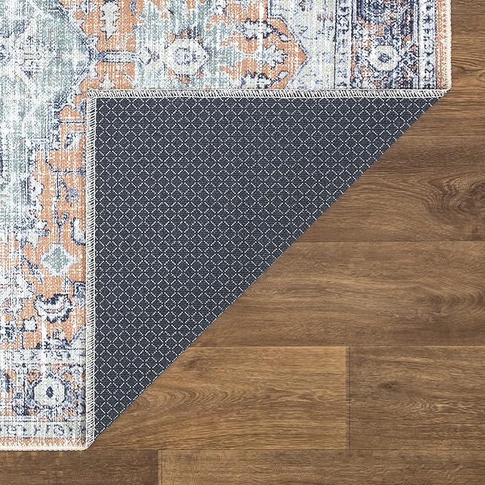 Bloom Rugs Washable Non-Slip 12 ft Runner - Peach/Blue Traditional Runner for Entryway, Hallway, Bathroom, and Kitchen - Exact Size: 2.5' x 12'