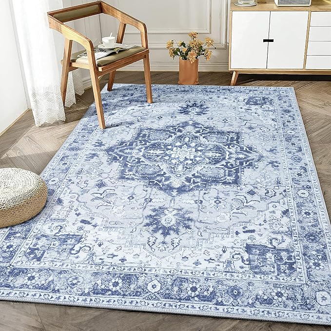 Bloom Rugs Washable Non-Slip 3' x 5' Rug - Gray/Blue Traditional Medallion Area Rug for Living Room, Bedroom, Dining Room, and Kitchen - Exact Size: 3' x 5'