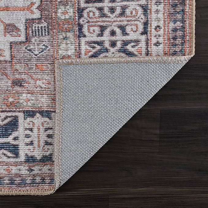 Bloom Rugs Washable 10 ft Runner - Brown/Blue/Orange Traditional Runner for Entryway, Hallway, Bathroom, and Kitchen - Exact Size: 2.5' x 10'