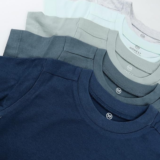 HonestBaby Unisex-Baby 5-Pack Short Sleeve T-Shirts 100% Organic Cotton Baby, Toddler, Little Kid, Boy, Girl, Unisex