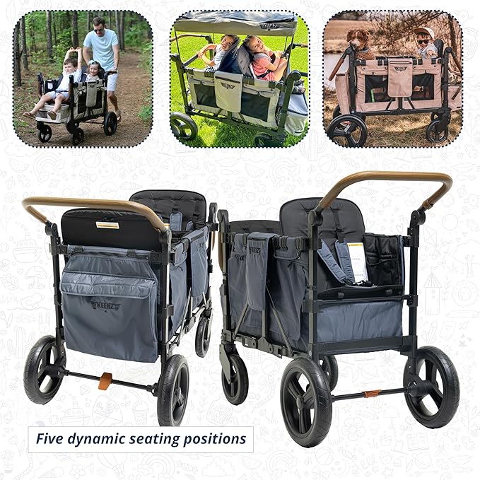 Keenz XC EVO - Luxury 2 Passenger Stroller Wagon for Kids | Foldable 2 Passenger Quad Seater with Adjustable Canopy | Steel Blue