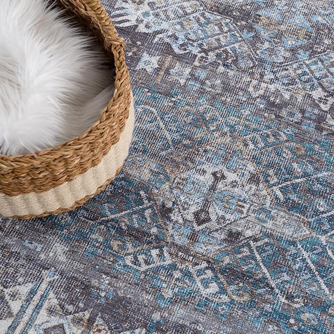 Bloom Rugs Washable 7 ft Runner - Slate Gray/Blue Traditional Runner for Entryway, Hallway, Bathroom, and Kitchen - Exact Size: 2.5' x 7'