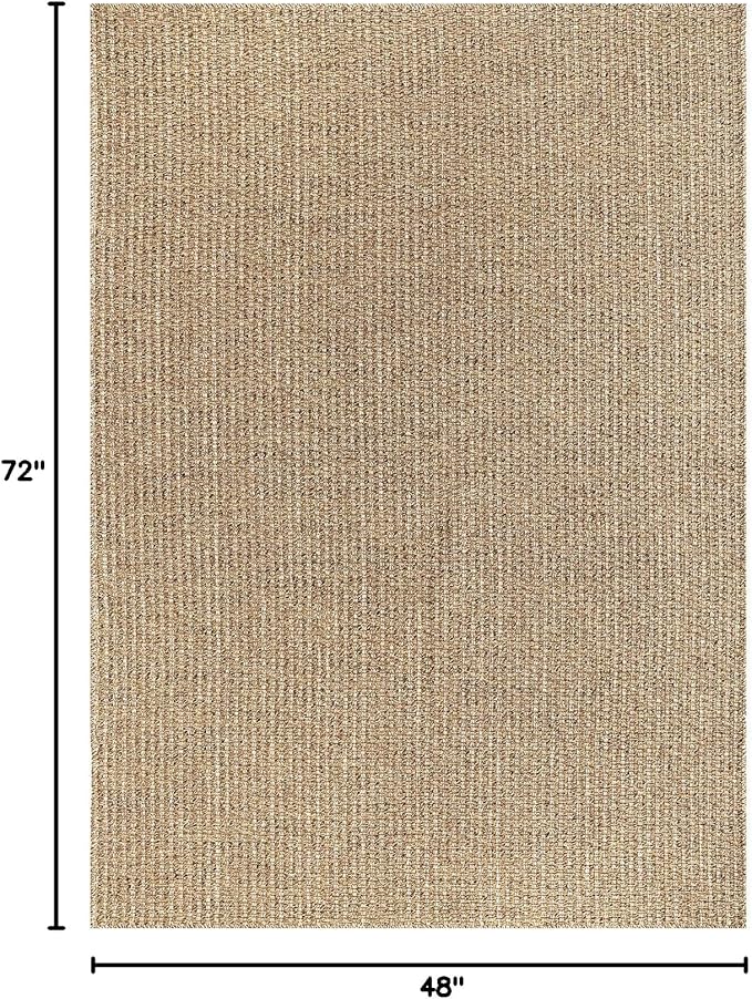 Easy Jute Rugs 4x6 Natural Color Living Room Indoor Outdoor Area Rug for Farmhouse Patio and Kitchen Rug High Traffic Washable Easy to Clean Solid Boho Woven Design Outside Carpet (4 x 6)