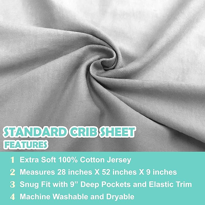 American Baby Company 3 Pack 100% Natural Cotton Fitted Crib Sheets 52" x 28" - Soft, Breathable, Hypoallergenic & Gentle Toddler Bed Sheets, Grey, Neutral for Boys & Girls