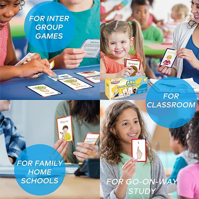 ASL Flash Cards - 500 American Sign Language FlashCards for Beginners and Toddlers, Kids, Teens and Adults Include Verbs, Nouns, Sight Words