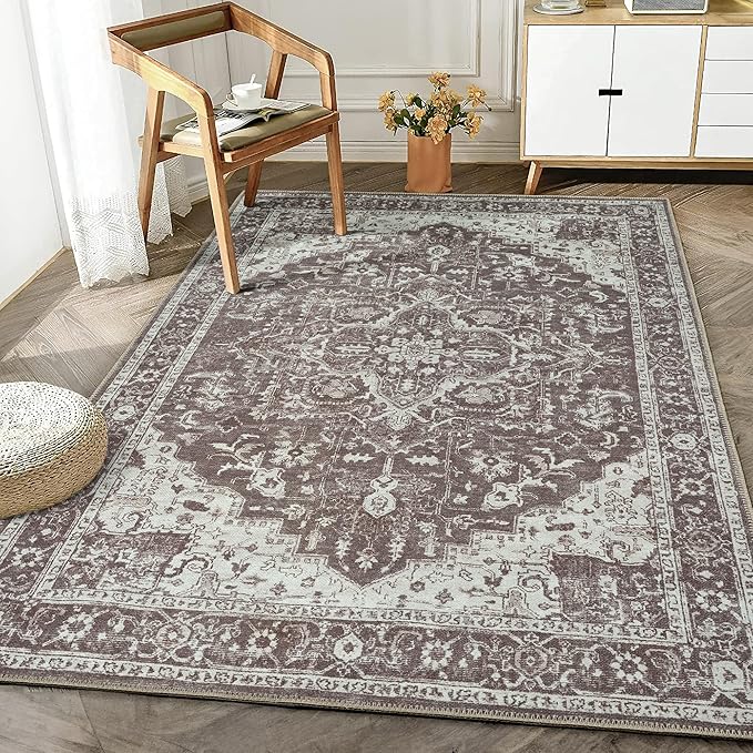 Bloom Rugs Washable Non-Slip 3' x 5' Rug - Dark Brown Traditional Medallion Area Rug for Living Room, Bedroom, Dining Room, and Kitchen - Exact Size: 3' x 5'
