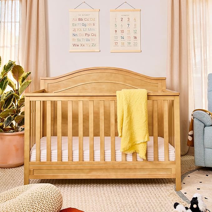 DaVinci Charlie 4-in-1 Convertible Crib - GREENGUARD Gold Certified - Wooden Baby Crib Convertible to Toddler Bed, Daybed, and Full-Size Baby Bed with 4 Adjustable Heights - Easy to Assemble - Honey