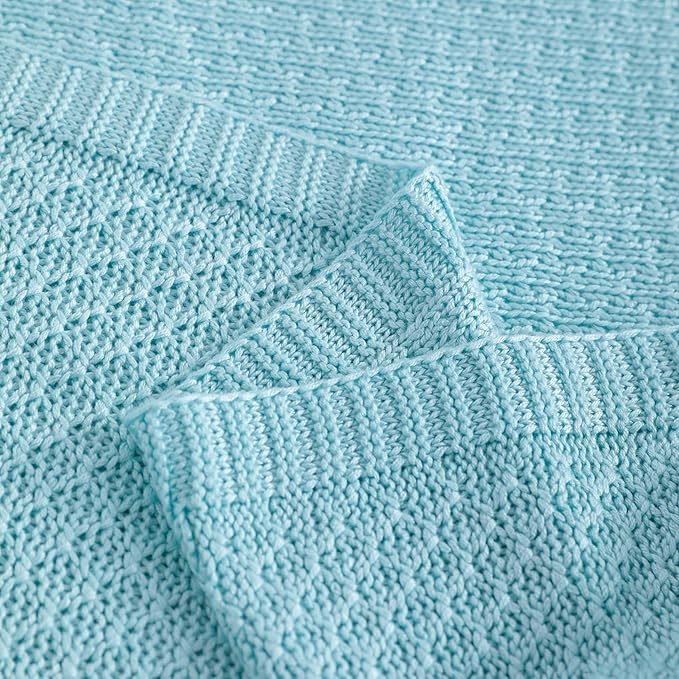 NTBAY Cable Knit Cooling Toddler Blanket, Soft and Breathable Baby Blanket 30x40 Inches Made from Rayon Derived from Bamboo for Crib, Stroller, Nursery, Blue