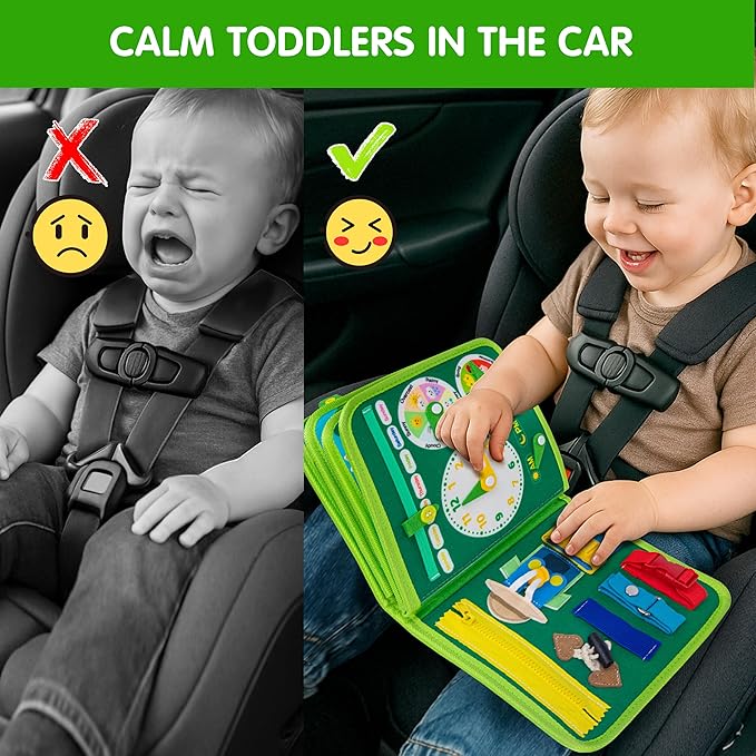 Quanquer Montessori Busy Books for Toddlers 1-3 – Farm Animal Sensory Busy Board for 1 Year Old Boys and Girls, Educational Travel Toy for Airplane Activities, Fine Motor Skill Birthday Gift