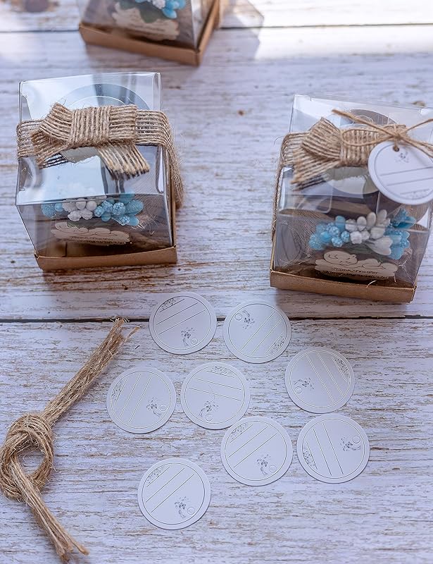 10 Handmade Wooden Tealight Candle Holders, Baby Shower Party Favors for Guests, Gender Reveal Party Gifts, with Personalized Tags, Baby Boy Gender Reveal. (dark brown-blue)