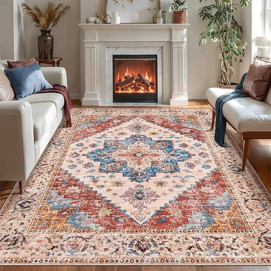 Ciicool Vintage Washable Area Rug 8'x10' Large Oriental Print Rugs,Ultra Soft Carpet for Bedroom, Living Room, Under Table, Office,