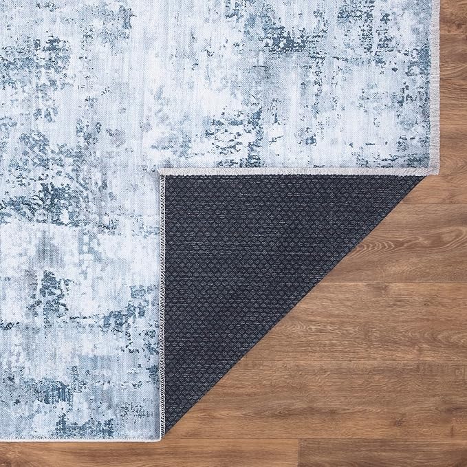 Bloom Rugs Caria Washable Non-Slip 12 ft Runner - Blue/Gray Modern Abstract Runner for Entryway, Hallway, Bathroom, and Kitchen - Exact Size: 2'6" x 12'