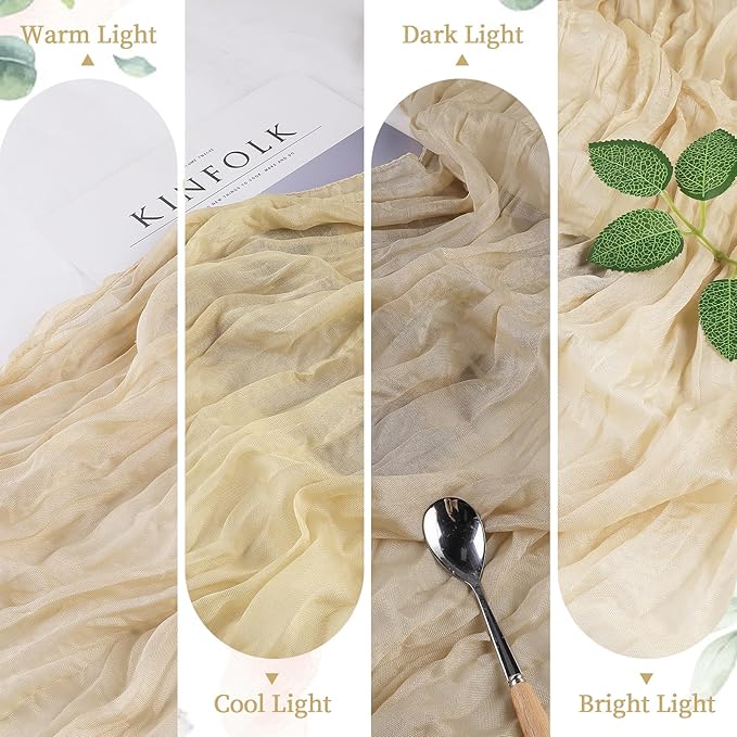 Cheesecloth Table Runner 10FT Long Boho Gauze Table Runner Rustic Sheer Runner for Wedding Bridal Baby Shower Birthday Party Table Decor Thanksgiving Christmas (Beige, 6 Pack)