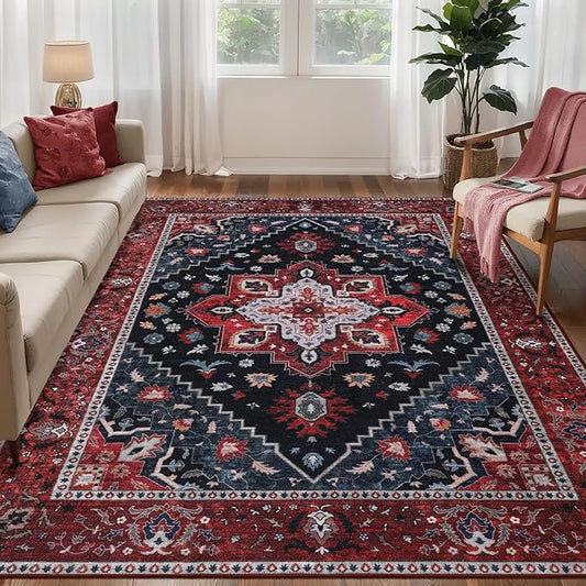 Ciicool Area Rug 5x7ft Washable Rugs for Living Room Non-Slip Indoor Rugs Large Low-Pile Mat Floor Carpet Vintage Rug for Bedroom Dinning Foyer Decor