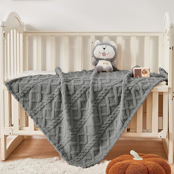 Sherpa Fleece Baby Blanket, Ultra Soft Fluffy Premium Baby Blankets for Boys Girls, Cozy Infant Toddler Newborn Receiving Blankets for Crib Stroller 30”×40” (Grey)