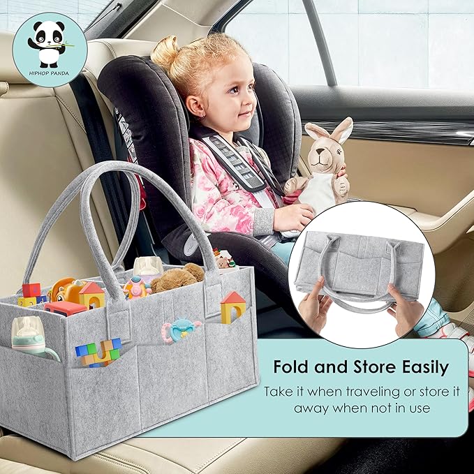 HIPHOP PANDA 2-Pack Diaper Caddy Organizer - Nursery Storage Bin & Car Organizer for Diapers, Wipes, and Baby Essentials - Dual-Color Solid Set (Grey/Oatmeal), Regular Size