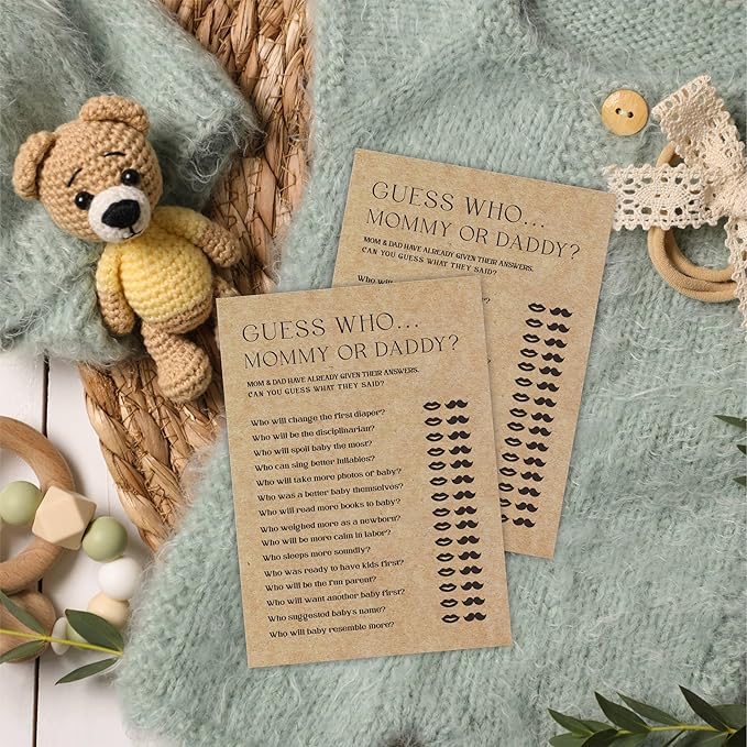 Baby Shower Game Card - Set of 30 Minimalism Kraft Paper Double Print - Guess Who? Mommy Or Daddy Game Cards for Baby Boy Girl, Baby Announcements, Gender Reveal Games, Party Favors and Supplies-B03