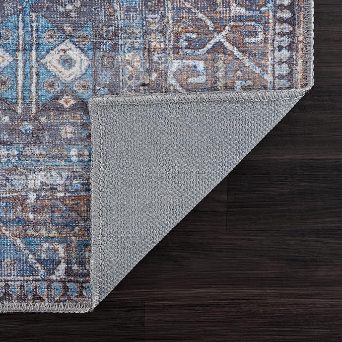 Bloom Rugs Washable 6' x 9' Rug - Slate Gray/Blue Traditional Area Rug for Living Room, Bedroom, Dining Room, and Kitchen - Exact Size: 6' x 9'
