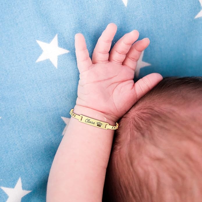 Custom Baby Birthstone Bracelets with Name for Infant Girls, Personalized 18K Gold Plated Bracelet Engraved Name Baby Birthday Gifts for Boys, Kids Jewelry for Girls
