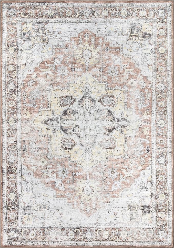 Bloom Rugs Washable Non-Slip 9' x 12' Rug - Blush/Beige Traditional Medallion Area Rug for Living Room, Bedroom, Dining Room, and Kitchen - Exact Size: 9' x 12'